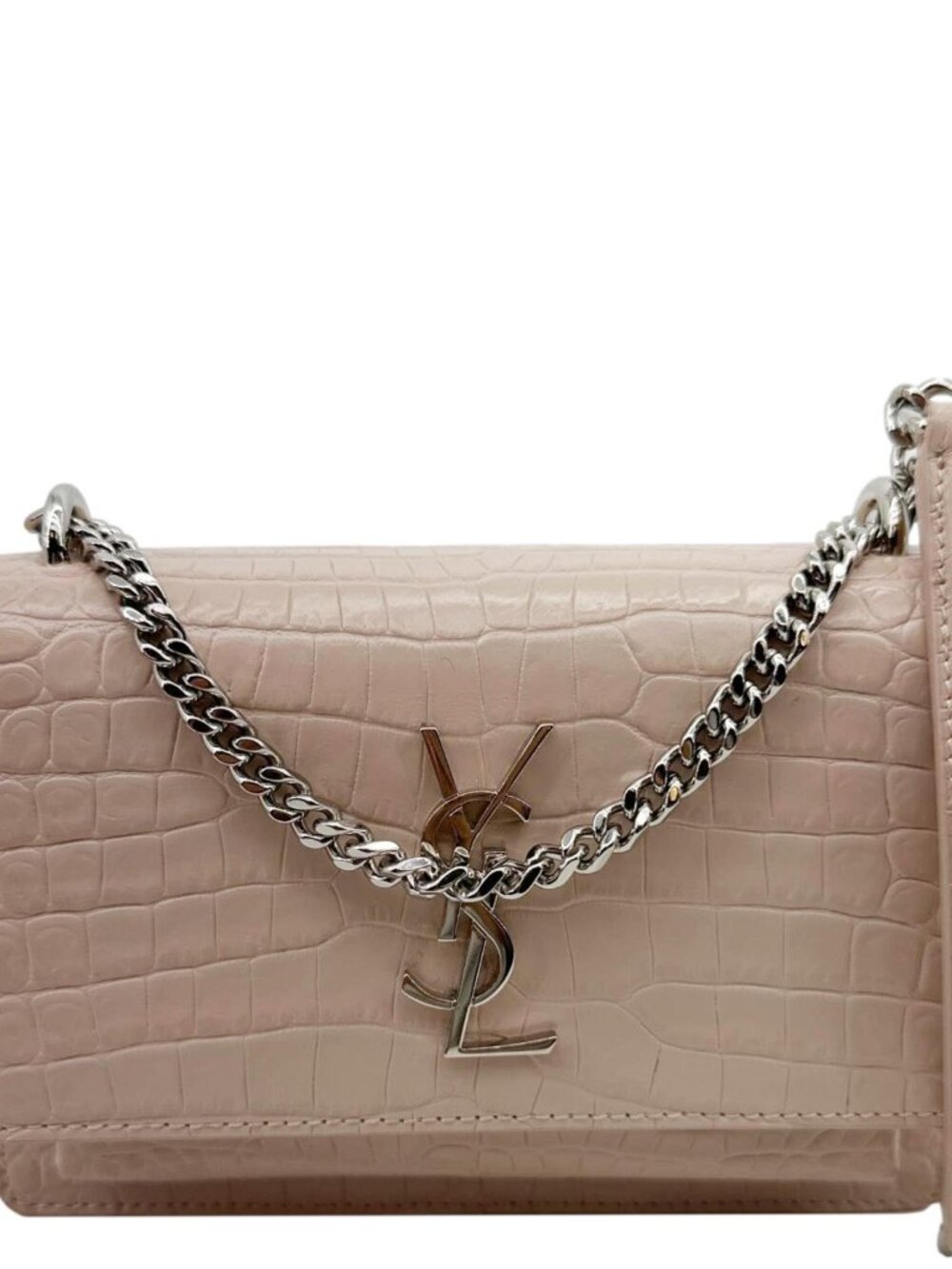 Yves Saint Laurent  Monogram Sunset Crocodile Embossed Leather Crossbody Bag Pin